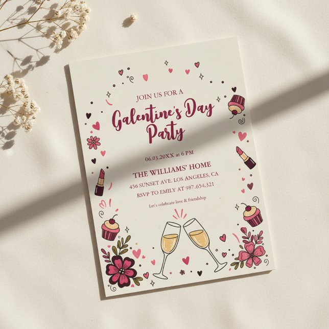 Convite Heart Floral Galentine’s Party Invitation (Criador carregado)