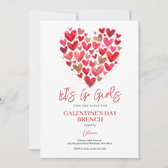 Convite Heart Girl Galentine's Day Brunch Valentine (Frente)