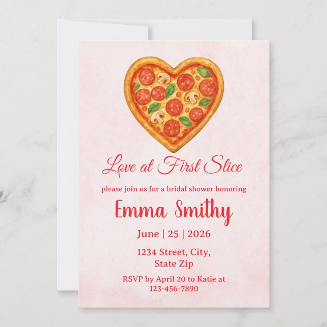 Convite Heart Shaped Pizza Bridal Shower Invitation (Frente)