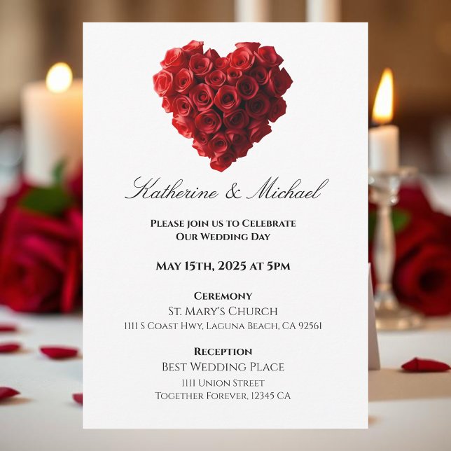 Convite Heart Shaped Red Roses- (Heart Shaped Red Roses- Invitation)