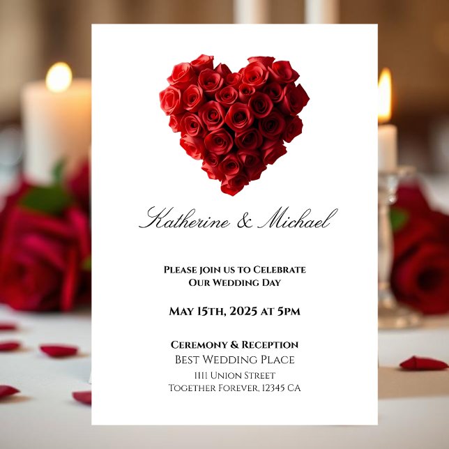 Convite Heart Shaped Red Roses- (Heart Shaped Red Roses- Invitation)