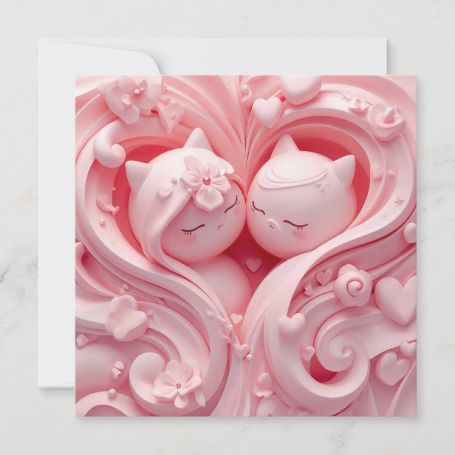 Convite Heartbound Cats in Pastel Pink (Frente)
