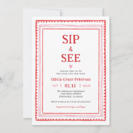 Convite Hearts Baby Girl Sip and See Welcome Baby