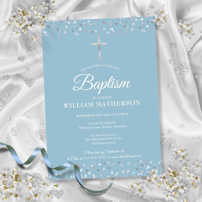 Convite Hearts Confetti Baptism Christening (Hearts Confetti Baptism Christening Invitation)