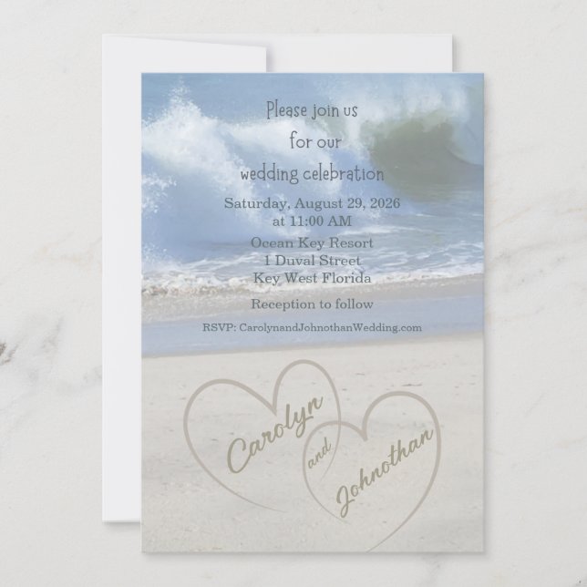 Convite Hearts in the Sand photo Wedding Invitation (Frente)