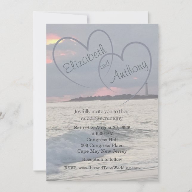 Convite Hearts in the Sky Beach Wedding Invitation (Frente)