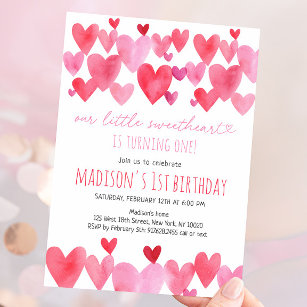 Convite Hearts Little Sweetheart Primeiro Aniversário