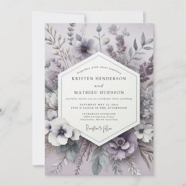 Convite Heather Serene Meadow Wedding (Frente)