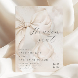 Convite Heaven Sent Neutral Bow Baby Shower Invitation