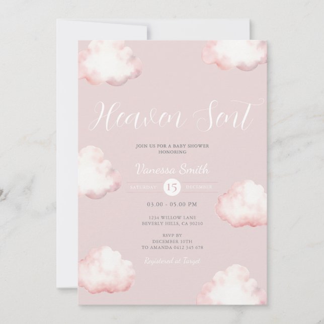 Convite  Heaven Sent Pink Cloud Baby Shower Invite (Frente)