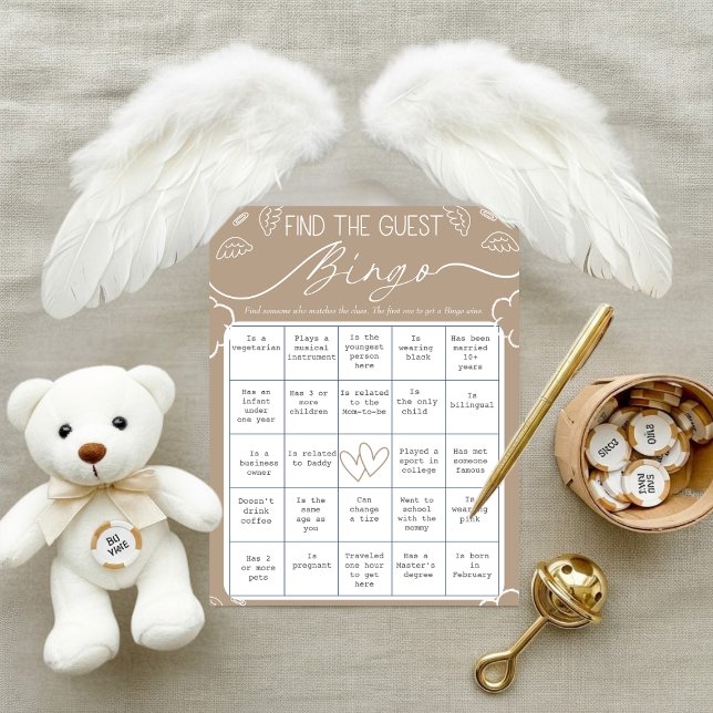 Convite Heavenly Beige Find The Guest Bingo Card (Heavenly Beige Find The Guest Bingo Card)
