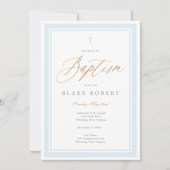 Convite Heavenly Grace Baptism Invitation (Blue) (Frente)
