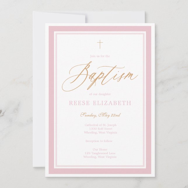 Convite Heavenly Grace Baptism Invitation (Pink) (Frente)