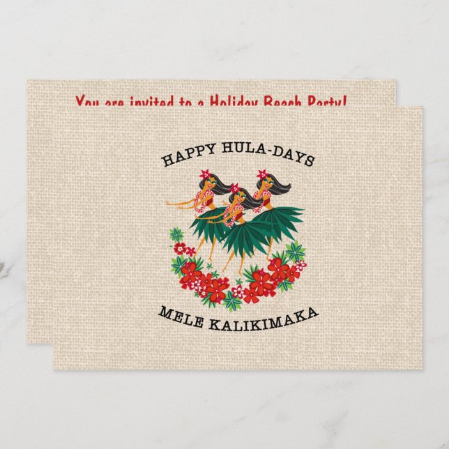 Convite Heavenly Hula Holiday Hawaiian Hula Girls (Frente/Verso)