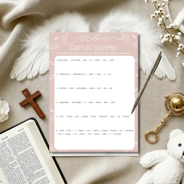 Convite Heavenly Pink Mother's Scripture Scramble Game (Heavenly Pink Mother's Scripture Scramble Game)