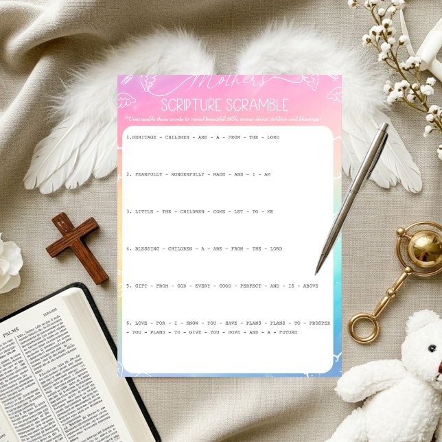 Convite Heavenly Rainbow Mother's Scripture Scramble Game (Heavenly Rainbow Mother's Scripture Scramble)