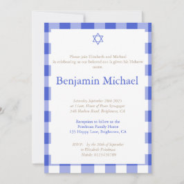 Convite Hebraico Brit Shalom Baby Boy Naming Jewish Blue