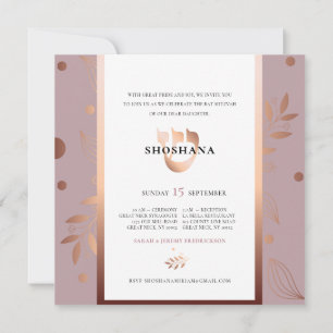 Convite Hebraico Monograma Rosa do SHIN Bat Mitzvah