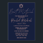 Convite Hebraico Simples Rosa Burgundy Red Bat Mitzvah<br><div class="desc">Este convite elegante, minimalista e chic Bat Mitzvah é a escolha perfeita para a sua filha no dia especial dela. Ele apresenta um simples e moderno falso design de tipografia rosa dourada com a estrela de David sobre um fundo azul marinho. Também exibe tipografia personalizada do nome hebraico do seu...</div>
