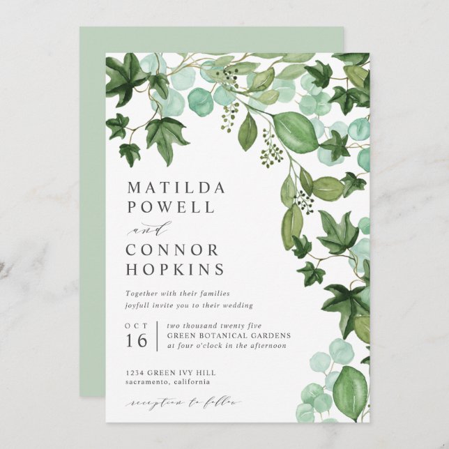 Convite Hedera | Casamento Botânico de Eucalyptus de IVY M (Frente/Verso)