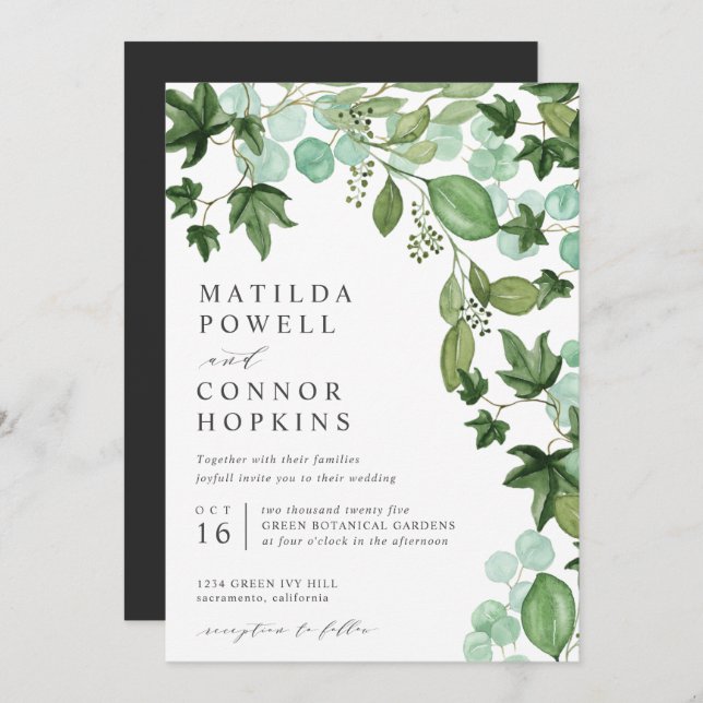 Convite Hedera | Casamento Botânico de Eucalyptus de IVY M (Frente/Verso)