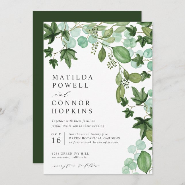 Convite Hedera | Casamento Botânico de Eucalyptus de IVY M (Frente/Verso)