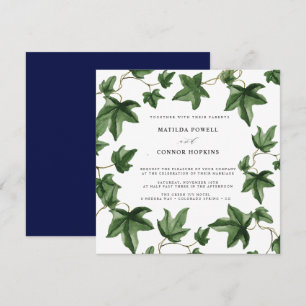 Convite Hedera Casamento Botânico Marinho De Ivy
