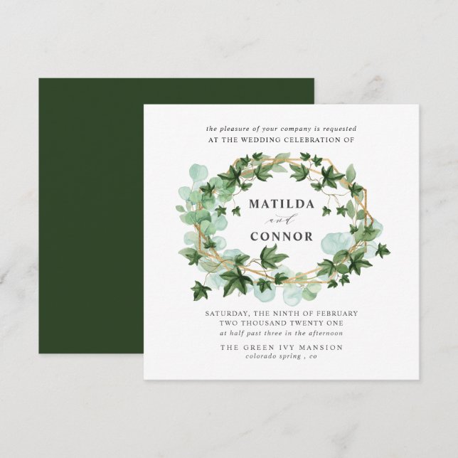 Convite Hedera | Forest Ivy Frame Botanical Wedding (Frente/Verso)