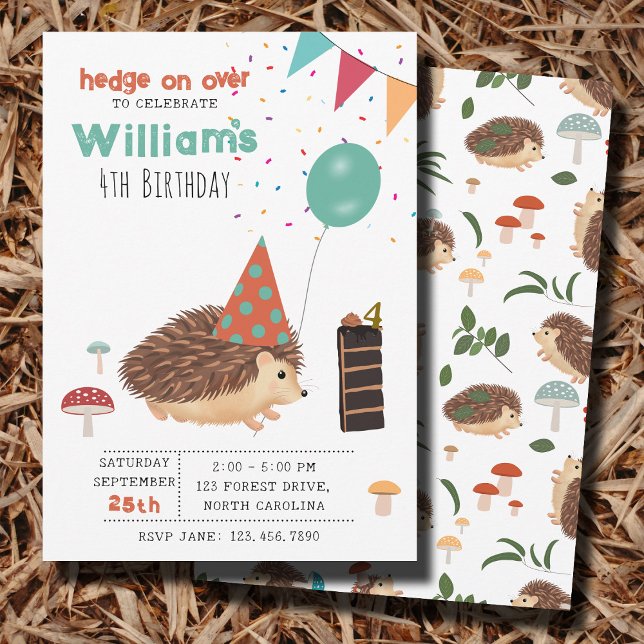 Convite Hedgehog Mushroom Woodland Forest Balloon Birthday (Hedgehog Mushroom Woodland Forest Balloon Birthday Invitation)