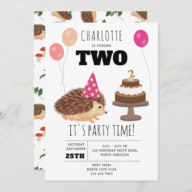 Convite Hedgehog Mushroom Woodland Forest Funny Birthday (Frente/Verso)