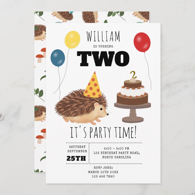 Convite Hedgehog Mushroom Woodland Forest Funny Birthday (Frente/Verso)