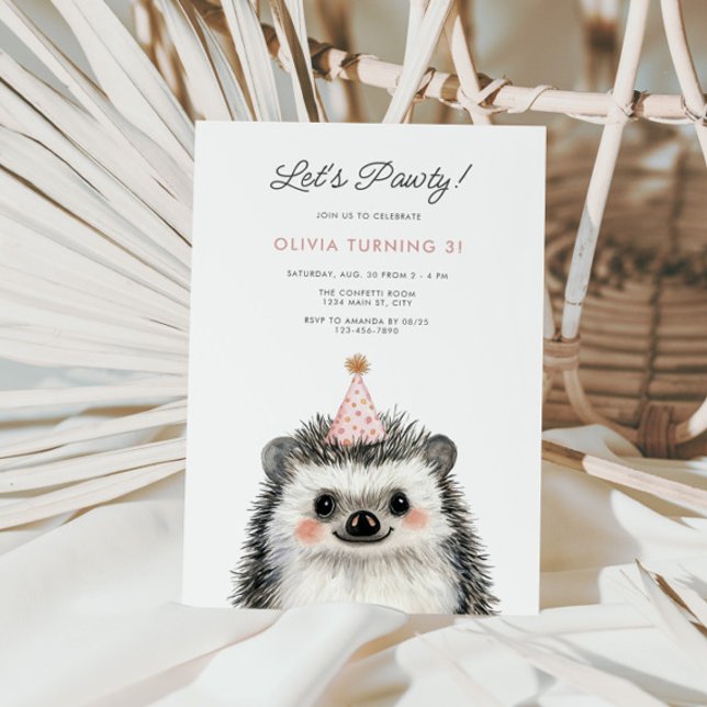 Convite Hedgehog Party Hedgehog Woodland Birthday (Cute Hedgehog Party Hat Birthday Invite)