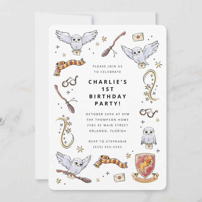 Convite Hedwig Wizard Birthday Magic (Frente)