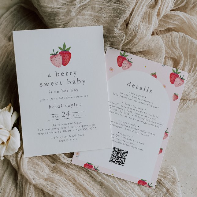 Convite HEIDI QR Berry Sweet Strawberry Girl Baby Shower (HEIDI QR Berry Sweet Strawberry Girl Baby Shower Invitation)