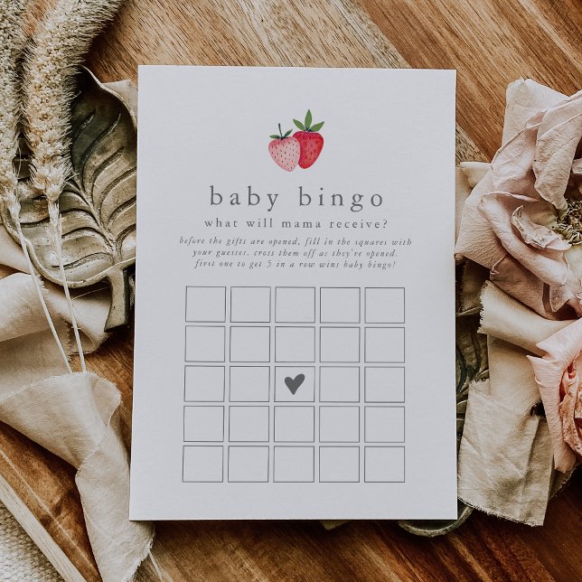 Convite HEIDI Strawberry Baby Bingo Game Card (HEIDI Strawberry Baby Bingo Baby Shower Game Card)