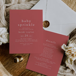 Convite HEIDI Summer Red Modern Boho Simple Baby Sprinkle