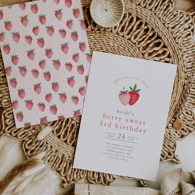 Convite HEIDI Summer Strawberry Berry Sweet aniversário de (HEIDI Summer Strawberry Berry Sweet 3rd Birthday Invitation)