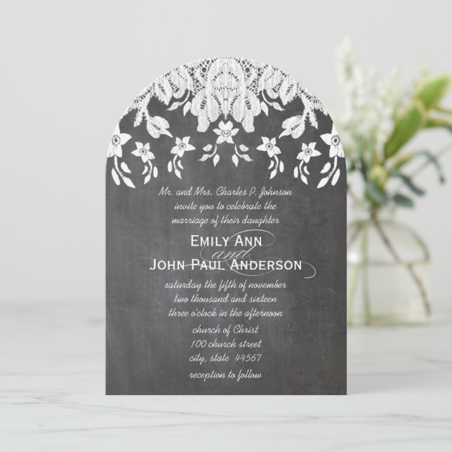 Convite Heirloom Chalkboard e Lace Elegant Weding (Em pé/Frente)