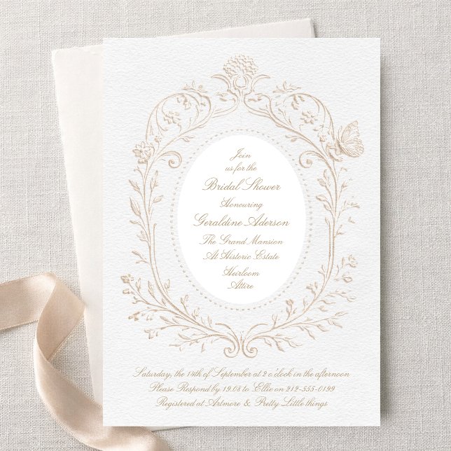 Convite Heirloom Rococo Botanical Frame Bridal Shower (Criador carregado)