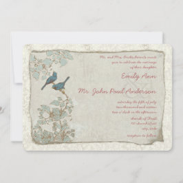 Convite Heirloom Teal Birds Casamentos tema damasco Convit
