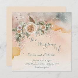 Convite Heirloom Vintage Ivory Rosa Watercolor Casamento