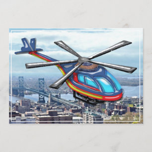 Convite Helicóptero alto do vôo sobre a cidade