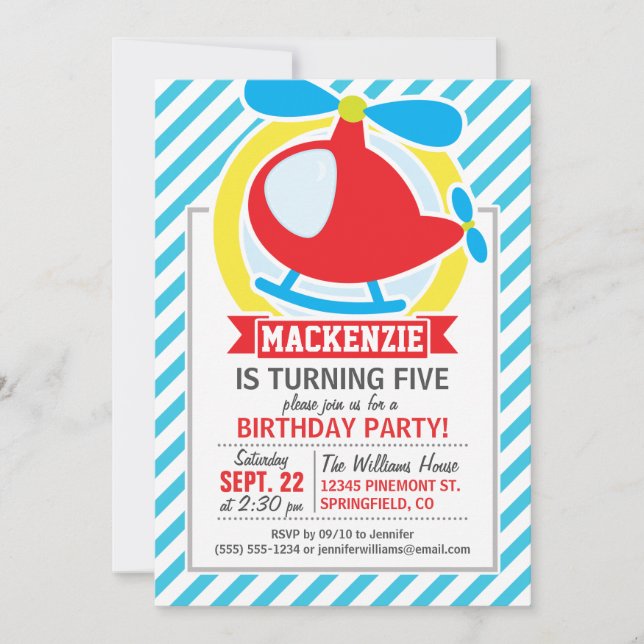 Convite Helicóptero Cento; Bandas Azuis e Brancas (Frente)