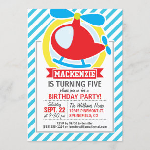 Convite Helicóptero Cento; Bandas Azuis e Brancas