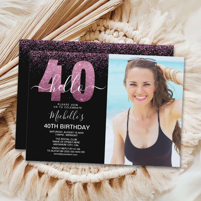 Convite Hello 40 years - Modern Birthday with photo (Criador carregado)