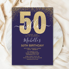 Convite Hello 50! modern 50th birthday with gold glitter