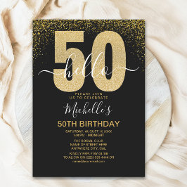Convite Hello 50! modern 50th birthday with gold glitter