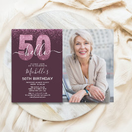 Convite Hello 50! - Modern 50TH Birthday with photo