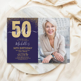 Convite Hello 50! - Modern 50TH Birthday with photo