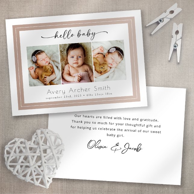 Convite Hello Baby 3 Photo Script Birth Announcement (Criador carregado)
